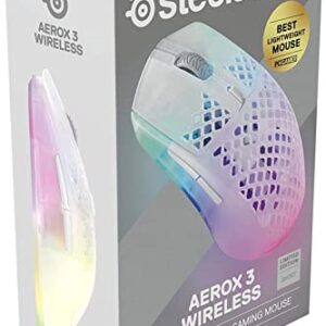 SteelSeries Aerox 3 Wireless - Super Light Gaming Mouse - 18,000 CPI TrueMove Air Optical Sensor - Ultra-Lightweight Water Resistant Design - 200 Hour Battery Life - Ghost