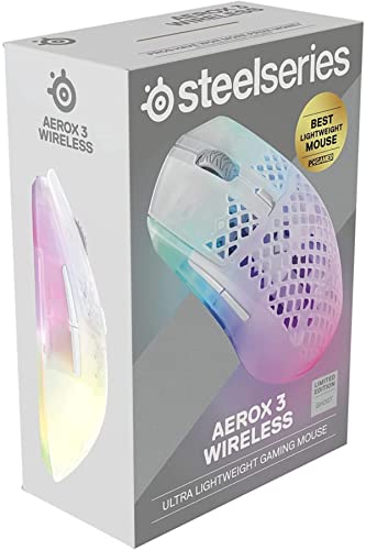 SteelSeries Aerox 3 Wireless - Super Light Gaming Mouse - 18,000 CPI TrueMove Air Optical Sensor - Ultra-Lightweight Water Resistant Design - 200 Hour Battery Life - Ghost