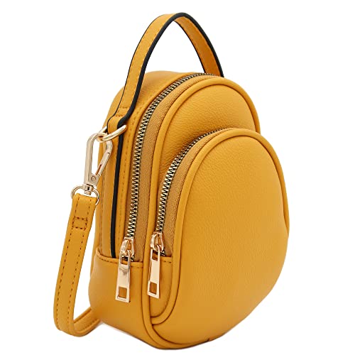 FashionPuzzle Two Compartment Phone Crossbody Mini Bag (Mustard)