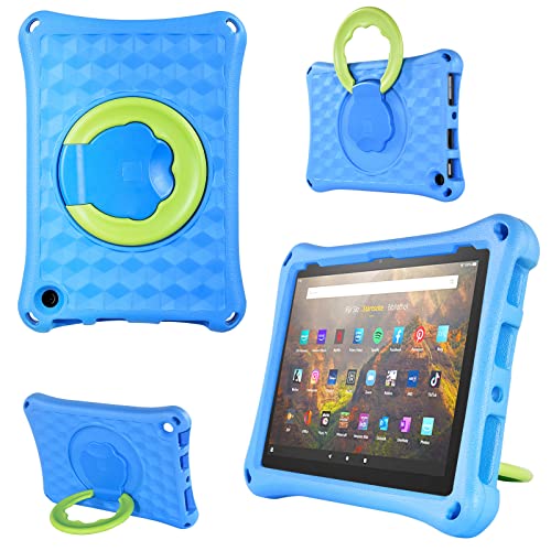 Fire HD 10 Tablet Case (2021 Released) 11th Generation and Fire HD 10 Plus Case, Lightweight EVA Kids Friendly Shockproof 360 Rotating Grip Handle Folding Stand Cover for Kids