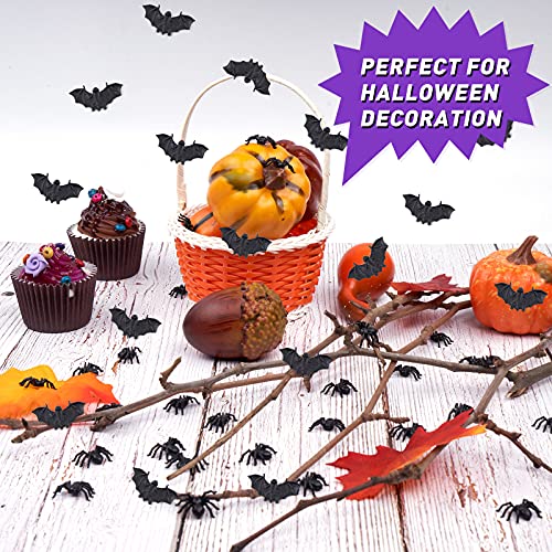 Halloween Plastic Bats Spiders, 200PCS Mini Bats and Fake Spiders for Halloween Decorations Creepy Scary Prank Toys Plastic Insect Toys Halloween Miniatures