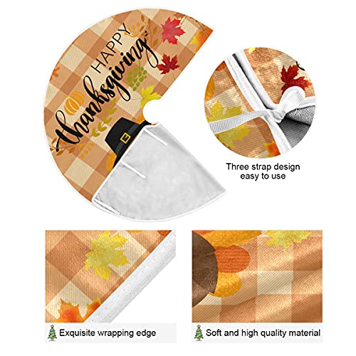 Happy Thanksgiving Day Pumpkin Turkey Christmas Tree Skirt Decorations Fall Maple Leaves Sunflower Buffalo Plaid Xmas Tree Mat 35 inch for Holiday Party Supplies Rustic Ornaments Mini Tree Skirt