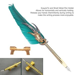 Zyyini Writing Feather Pen, Metal Retro Dip Quill Kit, Feather Pen Ink Set, for Calligraphy, Signature(Dark Green, Polar Animals)