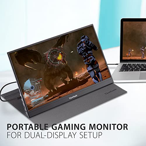 ViewSonic VX1755 17 Inch 1080p Portable IPS Gaming Monitor with 144Hz, AMD FreeSync Premium, 2 Way Powered 60W USB C, Mini HDMI, and Built in Stand with Cover for Home and Esports, 9.7"x15.6"x0.7"