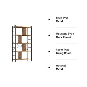 armocity Bookshelf, 5 Tier Tall Industrial Bookcase Wood Metal Frame Standing Book Shelf, Display Bookshelves Storage Organizer for Bedroom Living Room Home Office, Rustic Brown