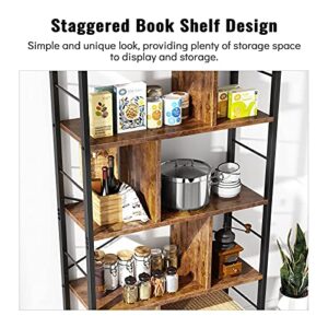 armocity Bookshelf, 5 Tier Tall Industrial Bookcase Wood Metal Frame Standing Book Shelf, Display Bookshelves Storage Organizer for Bedroom Living Room Home Office, Rustic Brown