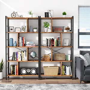 armocity Bookshelf, 5 Tier Tall Industrial Bookcase Wood Metal Frame Standing Book Shelf, Display Bookshelves Storage Organizer for Bedroom Living Room Home Office, Rustic Brown