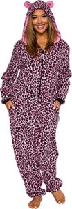 funziez! womens slim fit leopard one piece animal costume - comfortable jumpsuit (pink, medium)