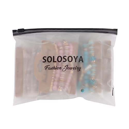 Solosoya Bohemian Stackable Bracelets Set for Women Multipack Multilayer Girls Elastic Rope Boho Colorful Stack Beads Bright Beaded Bracelets with Clear Vertebral Pendant Handmade Ladies Stretch Jewelry Accessories 6 Pack