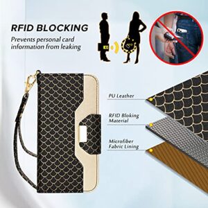 Toplive Wallet Case for iPhone 13 Pro Max,[Makeup Mirror][RFID Blocking] PU Leather Wallet Case with Card Holder Kickstand Wrist Strap Flip Cover for iPhone 13 Pro Max 6.7 Inch 2021