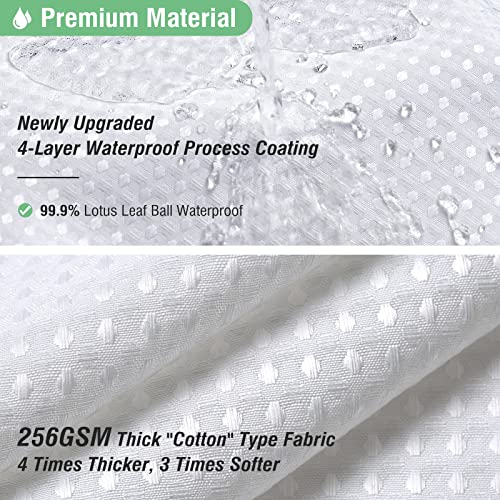 Dynamene White Fabric Shower Curtain， Waffle Weave Heavy Duty Hotel Luxury Cloth Shower Curtains for Bathroom, 72 Inch 256GSM Weighted Bath Curtain Set with 12 Plastic Hooks,72x72