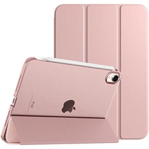 timovo case for new ipad mini 6th generation, ipad mini 6 case(8.3-inch, 2021), [support touch id & apple pencil charging] slim translucent frosted hard back cover with auto wake/sleep - rose gold