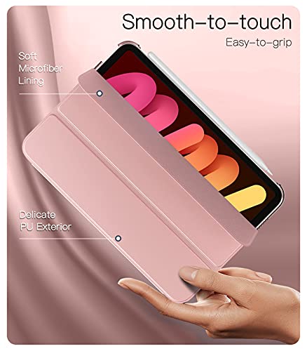 TiMOVO Case for New iPad Mini 6th Generation, iPad Mini 6 Case(8.3-inch, 2021), [Support Touch ID & Apple Pencil Charging] Slim Translucent Frosted Hard Back Cover with Auto Wake/Sleep - Rose Gold