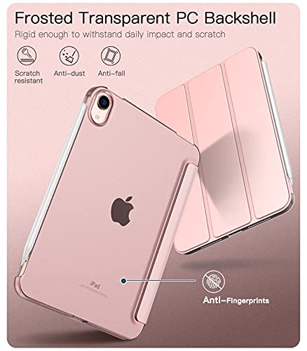 TiMOVO Case for New iPad Mini 6th Generation, iPad Mini 6 Case(8.3-inch, 2021), [Support Touch ID & Apple Pencil Charging] Slim Translucent Frosted Hard Back Cover with Auto Wake/Sleep - Rose Gold