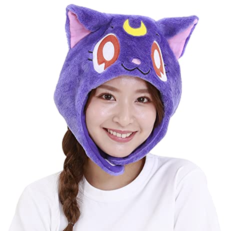 SAZAC Kigurumi Hat - Sailor Moon Luna - Cozy Costume Beanie Cap - Adult Size