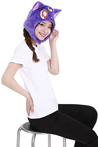 SAZAC Kigurumi Hat - Sailor Moon Luna - Cozy Costume Beanie Cap - Adult Size