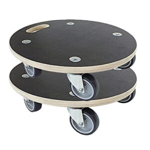 15-inch round wood platform dolly with tpr silent 3" wheel, 551-lb load capacity heavy duty wood furniture dolly, multifunctional movers carrier,plant dolly, two pack