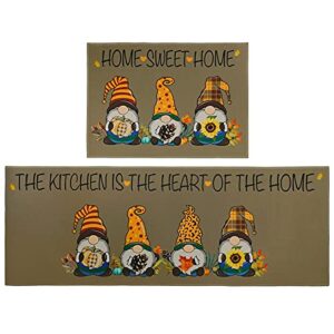 fuoxowk thanksgiving decor kitchen mat and rug set-gnome kitchen rugs and mats non skid washable,floor cushion waterproof rug,rubber backed area rugs for kitchen sink,laundry room,indoor floor,brown