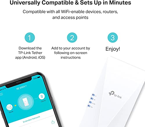 TP-Link AX1500 WiFi Extender Internet Booster(RE500X), WiFi 6 Range Extender Covers up to 1500 sq.ft and 25 Devices,Dual Band, AP Mode w/Gigabit Port, APP Setup, OneMesh Compatible