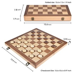 AMEROUS 15 Inches Wooden Chess & Checkers Set with Upgraded Weighted Chess Pieces - 2 Extra Queen -24 Cherkers Pieces -Instruction -Chessmen Storage Slots, Classic 2 in 1 Board Games