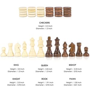 AMEROUS Magnetic Wooden Chess and Checkers Game Set, 15 Inches (2 in 1) Chess Board Games, 2 Extra Queens - Gift Package - Game Pieces Storage Slots, Beginner Chess Set for Kids, Adults