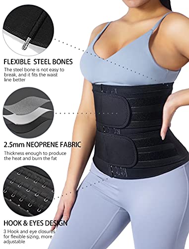 TELALEO Neoprene Waist Trainer for Women - Slimming Body Shaper - 2 Hot Waist Trimmer Cincher Sweat Belt - Tummy Control Corset Girdle Deep Black Medium02