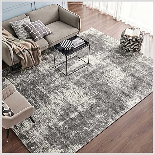 Eviva 8x10 Area Rugs for Living Room Polypropylene Turkish Rug Indoor Low Pile Large 8 X 10' Area Rug with Stain-Resistant Big Size Grey 8 by 10 Area Rugs for Bedroom Huge Farmhouse in Gray and White