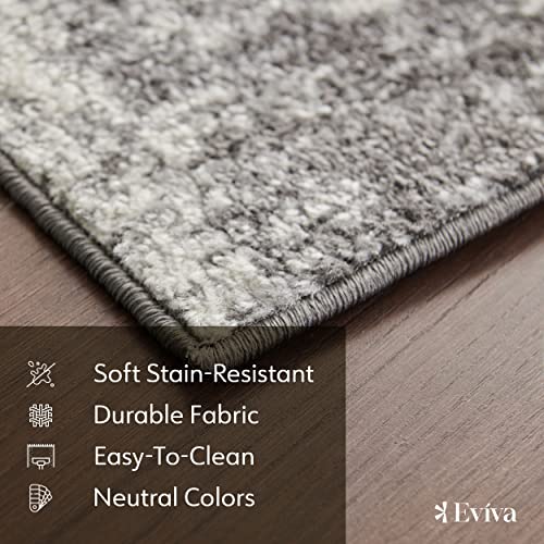 Eviva 8x10 Area Rugs for Living Room Polypropylene Turkish Rug Indoor Low Pile Large 8 X 10' Area Rug with Stain-Resistant Big Size Grey 8 by 10 Area Rugs for Bedroom Huge Farmhouse in Gray and White