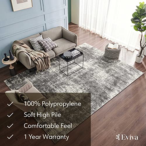 Eviva 8x10 Area Rugs for Living Room Polypropylene Turkish Rug Indoor Low Pile Large 8 X 10' Area Rug with Stain-Resistant Big Size Grey 8 by 10 Area Rugs for Bedroom Huge Farmhouse in Gray and White