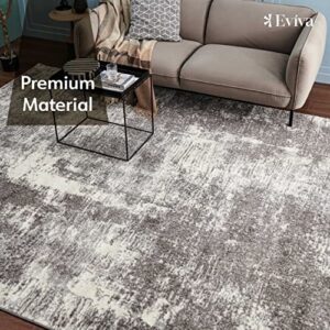 Eviva 8x10 Area Rugs for Living Room Polypropylene Turkish Rug Indoor Low Pile Large 8 X 10' Area Rug with Stain-Resistant Big Size Grey 8 by 10 Area Rugs for Bedroom Huge Farmhouse in Gray and White