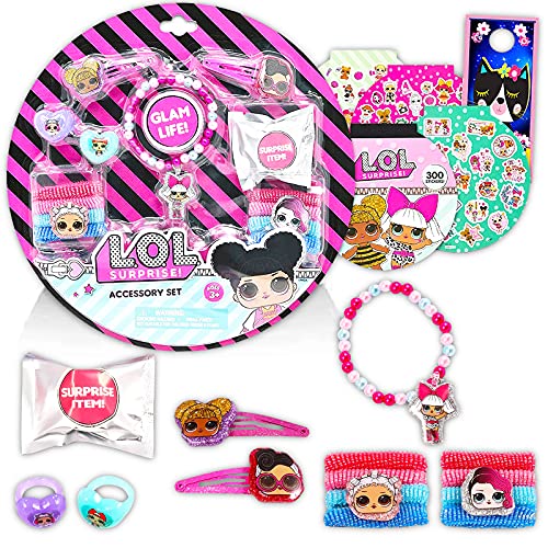 L O L LOL Dolls Accessory Set for Girls 16 Pc Bundle with LOL Dress Up Accessories for Kids and Toddlers, 300 Stickers, and Door Hanger (LOL Dolls Party Favors) Lol Dolls gift set