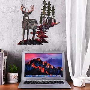 Forest Tree Deer Wall Art Metal Rustic Hunting Decor for Living Room Bedroom Bathroom Indoor Outdoor, 11.8 x 7.9 Inch (Bright Color)