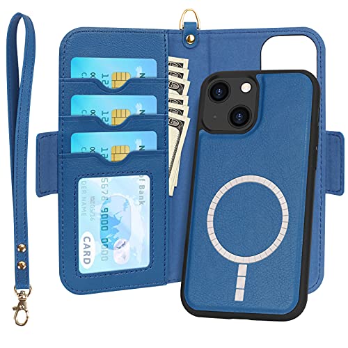 Skycase Wallet Case Compatible for iPhone 13 5G 6.1’’, Support [Magsafe Charge][2 in 1] Magnetic Detachable Flip Folio Wallet Case with Card Slots for iPhone 13 6.1 inch 2021,Navy