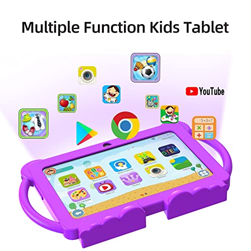 YOBANSE Kids Tablet, 7 inch Tablet for Kids 3GB RAM 32GB ROM Android 11.0 Toddler Tablet with Bluetooth, WiFi, GMS, Parental Control, Dual Camera, Shockproof Case, Educational, Games(Purple)