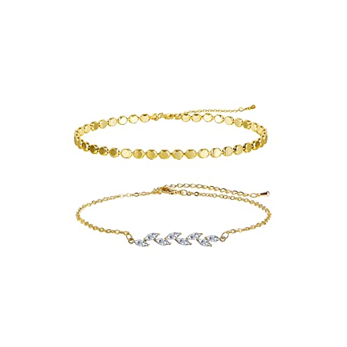 MIDEEO Dainty Crystal Bracelet Set Minimalist Layering CZ Diamond Leave Delicate Dot Gold Wedding