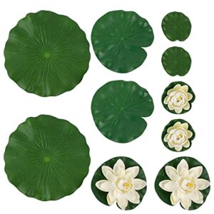 framendino, 9 pack artificial floating foam lotus flower decor realistic water lillies water lily pads ornaments for ponds decoration