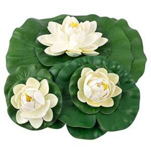 Framendino, 9 Pack Artificial Floating Foam Lotus Flower Decor Realistic Water Lillies Water Lily Pads Ornaments for Ponds Decoration