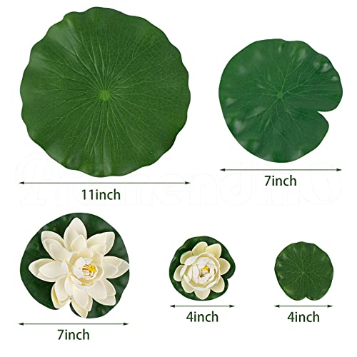 Framendino, 9 Pack Artificial Floating Foam Lotus Flower Decor Realistic Water Lillies Water Lily Pads Ornaments for Ponds Decoration