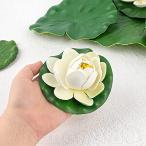 Framendino, 9 Pack Artificial Floating Foam Lotus Flower Decor Realistic Water Lillies Water Lily Pads Ornaments for Ponds Decoration