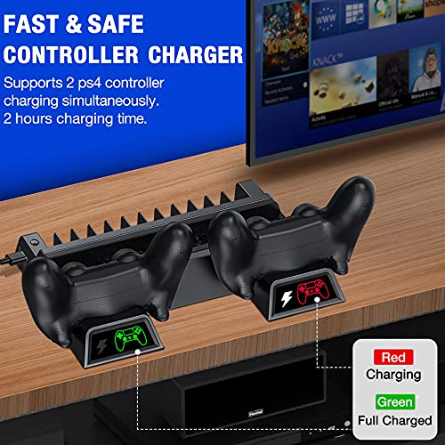 Kawaye PS4 Stand Cooling Fan for PS4 Slim/ PS4 Pro/Regular PlayStation4, PS4 Vertical Stand Controller Charger Station for Dual Charging, PS4 Accessories with Game Storage for Playstation Consoles