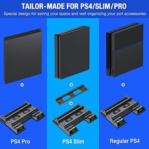 Kawaye PS4 Stand Cooling Fan for PS4 Slim/ PS4 Pro/Regular PlayStation4, PS4 Vertical Stand Controller Charger Station for Dual Charging, PS4 Accessories with Game Storage for Playstation Consoles