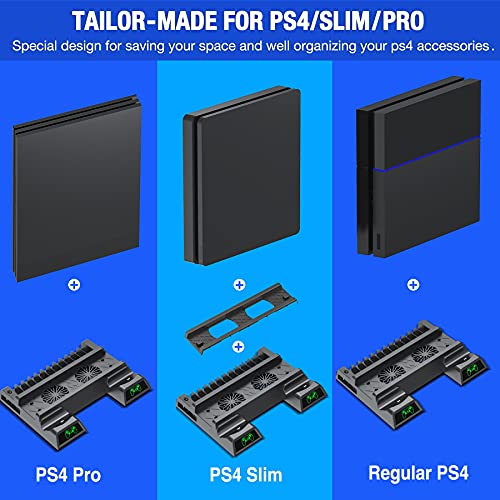 Kawaye PS4 Stand Cooling Fan for PS4 Slim/ PS4 Pro/Regular PlayStation4, PS4 Vertical Stand Controller Charger Station for Dual Charging, PS4 Accessories with Game Storage for Playstation Consoles