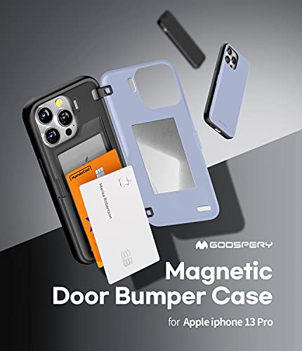 GOOSPERY Magnetic Door Bumper Compatible with iPhone 13 Pro Case, Card Holder Wallet Case, Easy Magnet Auto Closing Protective Dual Layer Sturdy Phone Back Cover - Lilac Purple