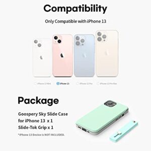 GOOSPERY SlideTok Case Compatible with iPhone 13, Card Holder Phone Finger Grip Band Loop Stretch Holder Kickstand 2 Card Storage Dual Layer Protective Bumper Wallet Cover (Mint)