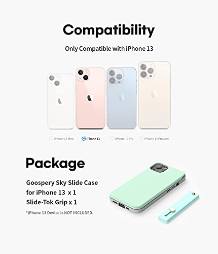 GOOSPERY SlideTok Case Compatible with iPhone 13, Card Holder Phone Finger Grip Band Loop Stretch Holder Kickstand 2 Card Storage Dual Layer Protective Bumper Wallet Cover (Mint)