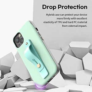 GOOSPERY SlideTok Case Compatible with iPhone 13, Card Holder Phone Finger Grip Band Loop Stretch Holder Kickstand 2 Card Storage Dual Layer Protective Bumper Wallet Cover (Mint)