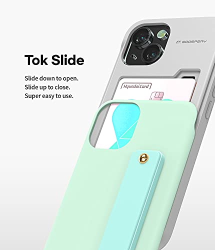 GOOSPERY SlideTok Case Compatible with iPhone 13, Card Holder Phone Finger Grip Band Loop Stretch Holder Kickstand 2 Card Storage Dual Layer Protective Bumper Wallet Cover (Mint)