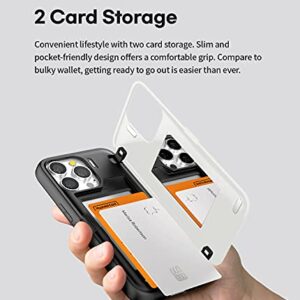 GOOSPERY Magnetic Door Bumper Compatible with iPhone 13 Pro Case, Card Holder Wallet Case, Easy Magnet Auto Closing Protective Dual Layer Sturdy Phone Back Cover - White