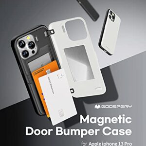 GOOSPERY Magnetic Door Bumper Compatible with iPhone 13 Pro Case, Card Holder Wallet Case, Easy Magnet Auto Closing Protective Dual Layer Sturdy Phone Back Cover - White