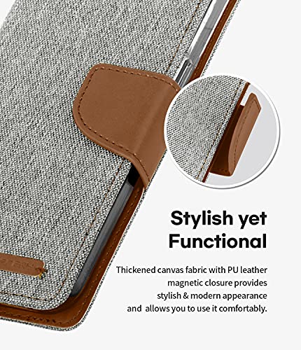 GOOSPERY Canvas Wallet Designed for Apple iPhone 13 Wallet Case, Stylish Denim Fabric Design [3 Card Slots & 1 Side Cash Pocket] [Standing Feature] Card Holder Flip Phone Cover - Gray